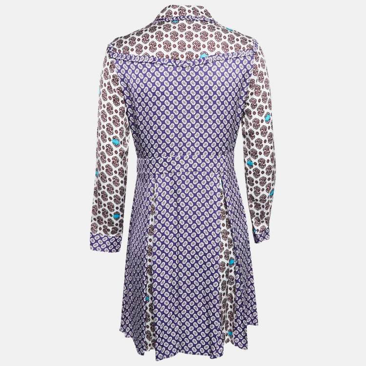 Pre Owned Maje Purple/Multicolor Printed Crepe Button Front Mini Dress M