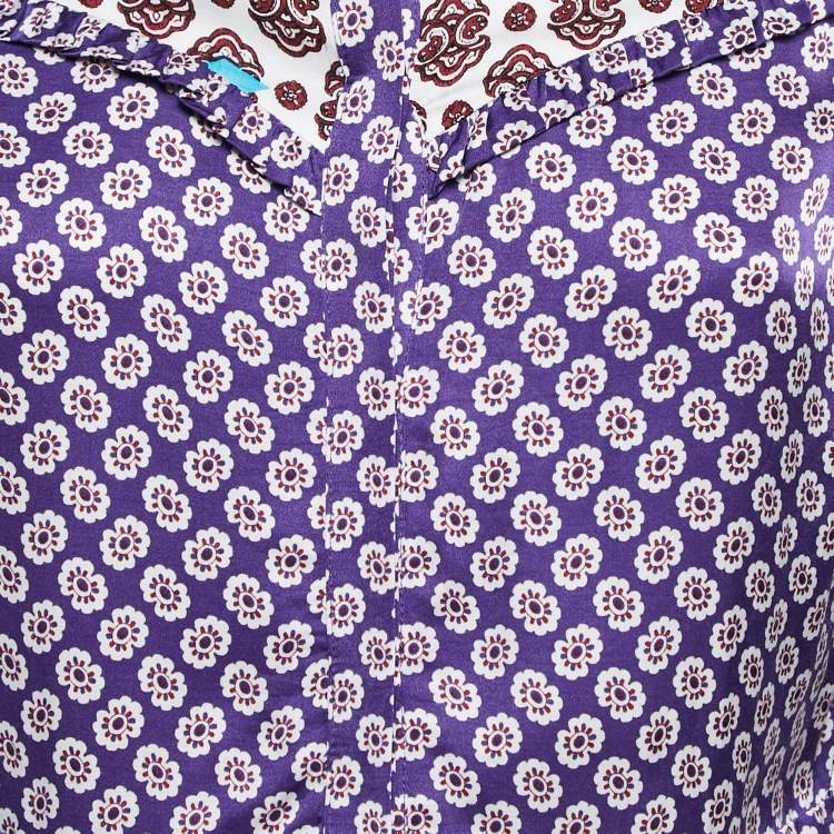 Pre Owned Maje Purple/Multicolor Printed Crepe Button Front Mini Dress M