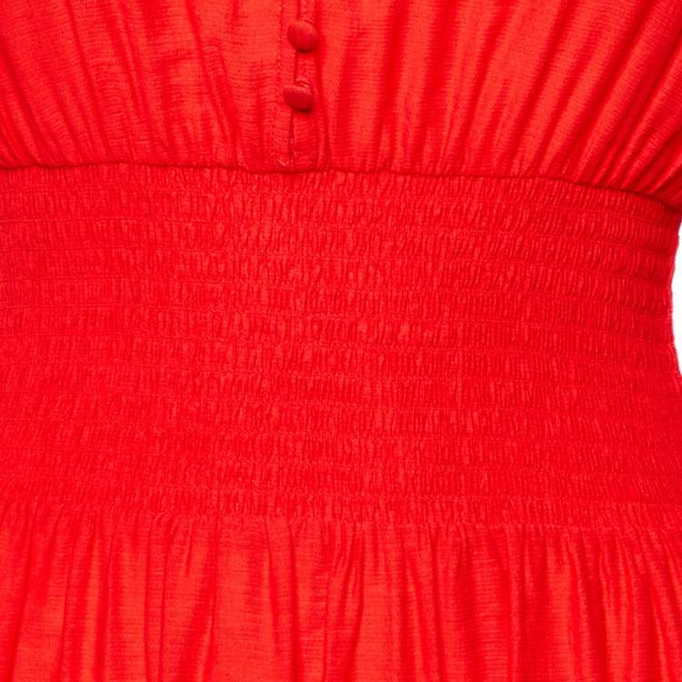 مملوكة مسبقًا Maje Red Crepe Smocked Waist Ritha Mini Dress M