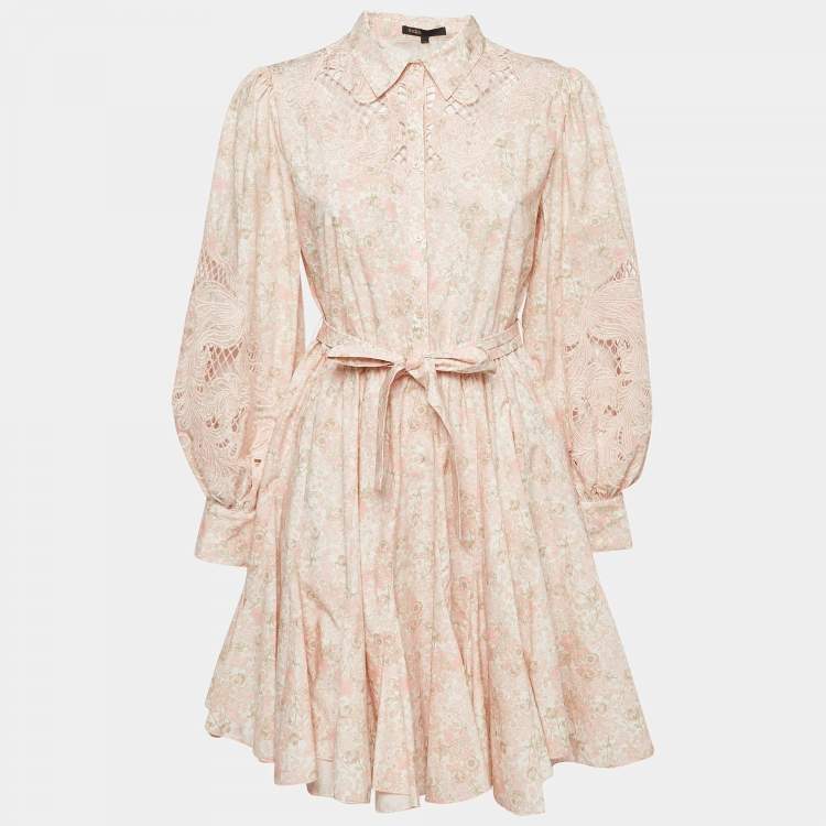 Pre Owned Maje Pink Floral Print Cotton Cut-Out Short Dress XL