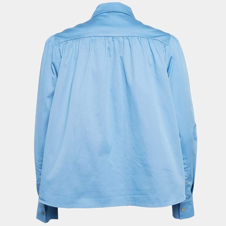 Pre Owned Maje Blue Cotton Pleated Crop Shirt L
