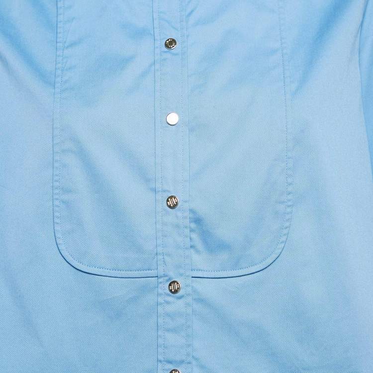 Pre Owned Maje Blue Cotton Pleated Crop Shirt L