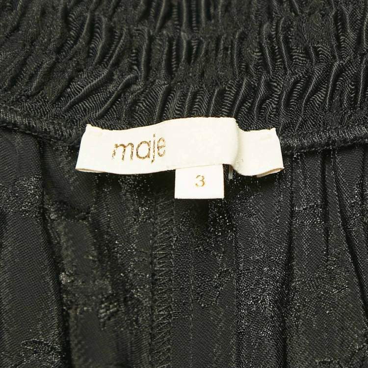 Pre Owned Maje Black Jacquard Wide Leg Trousers L