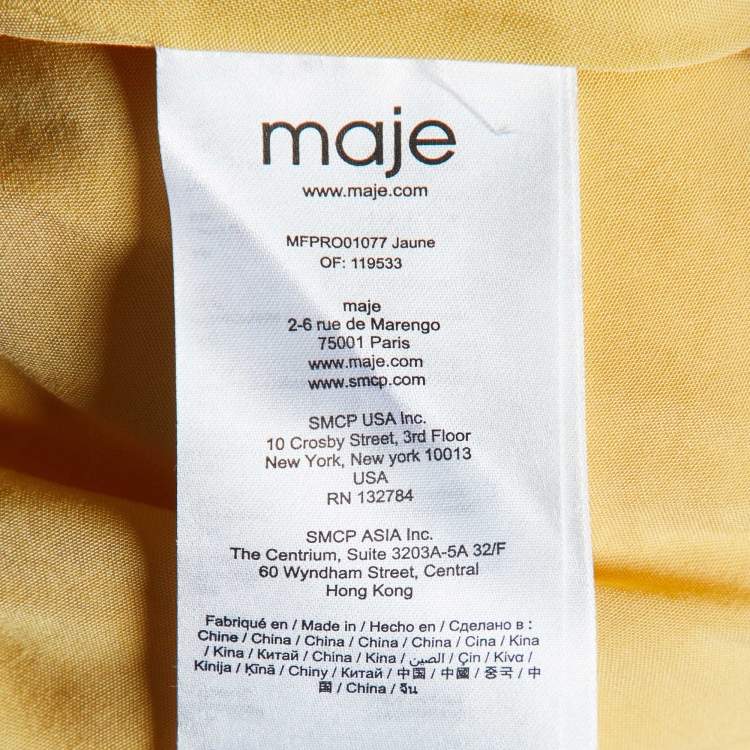 Pre Owned Maje Yellow Crepe Textured Mini Flared Dress L