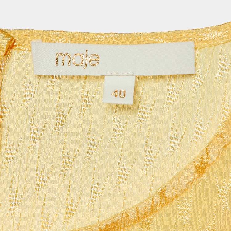 Pre Owned Maje Yellow Crepe Textured Mini Flared Dress L