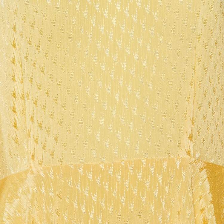 Pre Owned Maje Yellow Crepe Textured Mini Flared Dress L