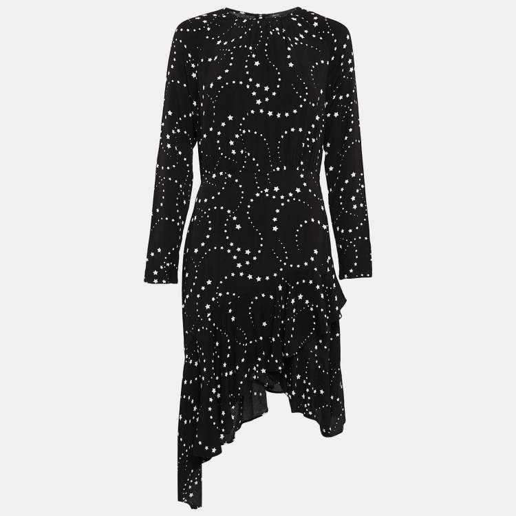 مملوكة مسبقًا Maje Black Star Print Crepe Asymmetric Midi Dress S