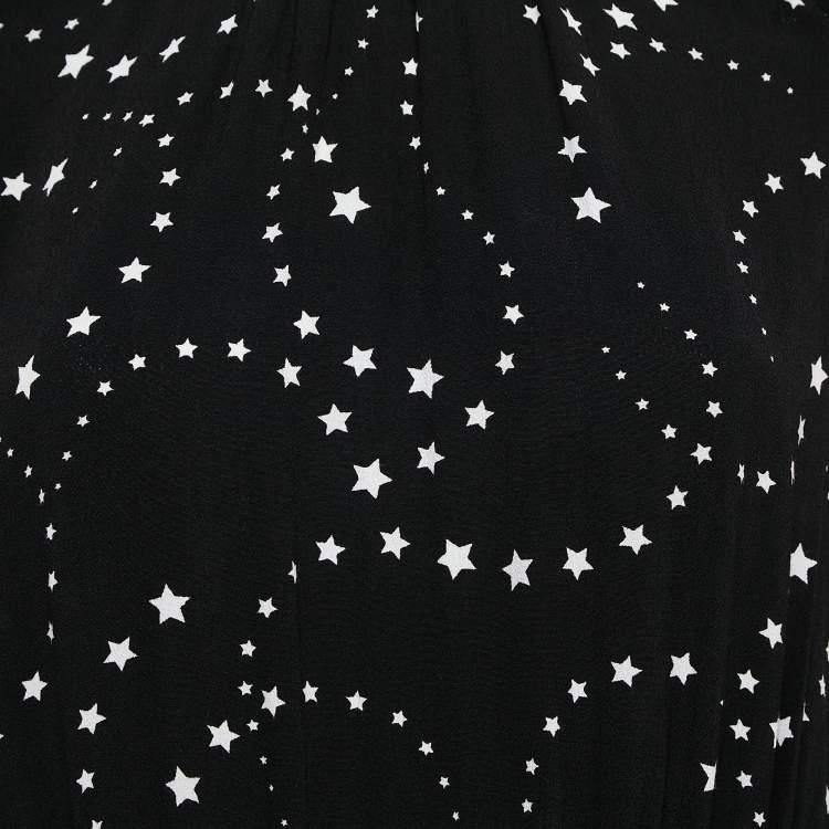 مملوكة مسبقًا Maje Black Star Print Crepe Asymmetric Midi Dress S