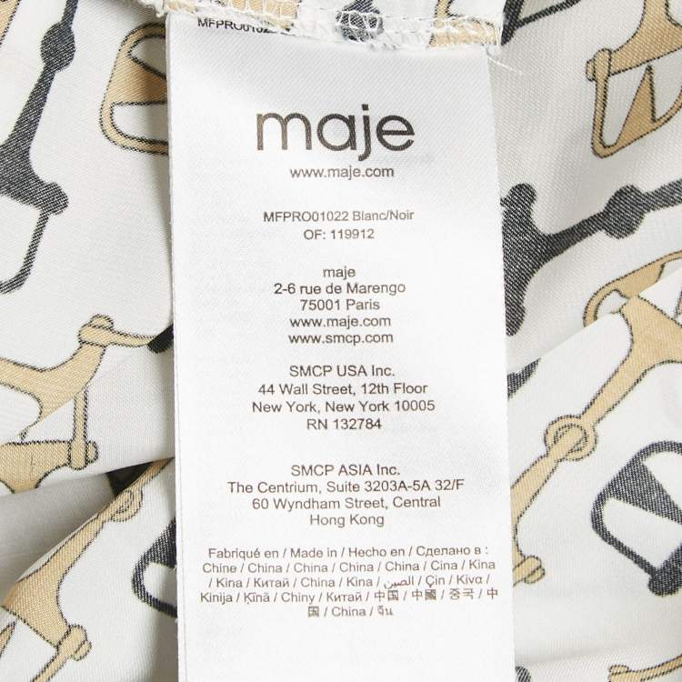 Pre Owned Maje Black/White Horse Bit Print Knit and Crepe Midi Dress S