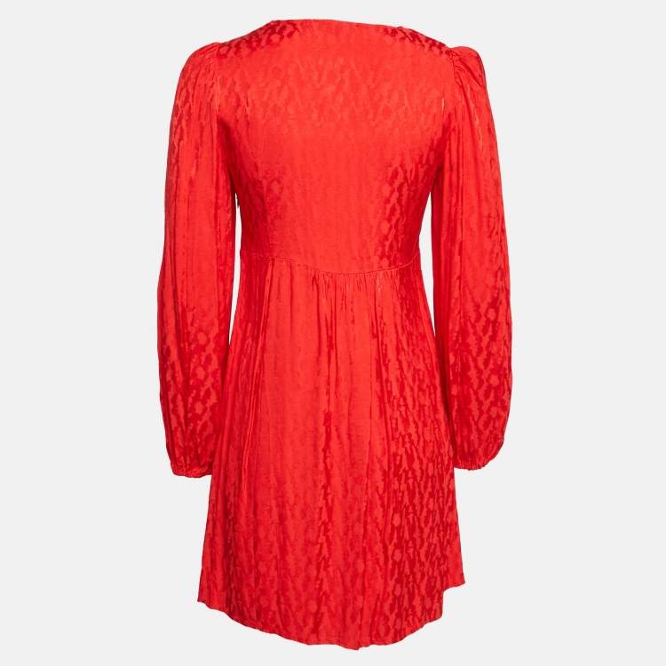 Pre Owned Maje Red Jacquard Smocked Mini Dress M