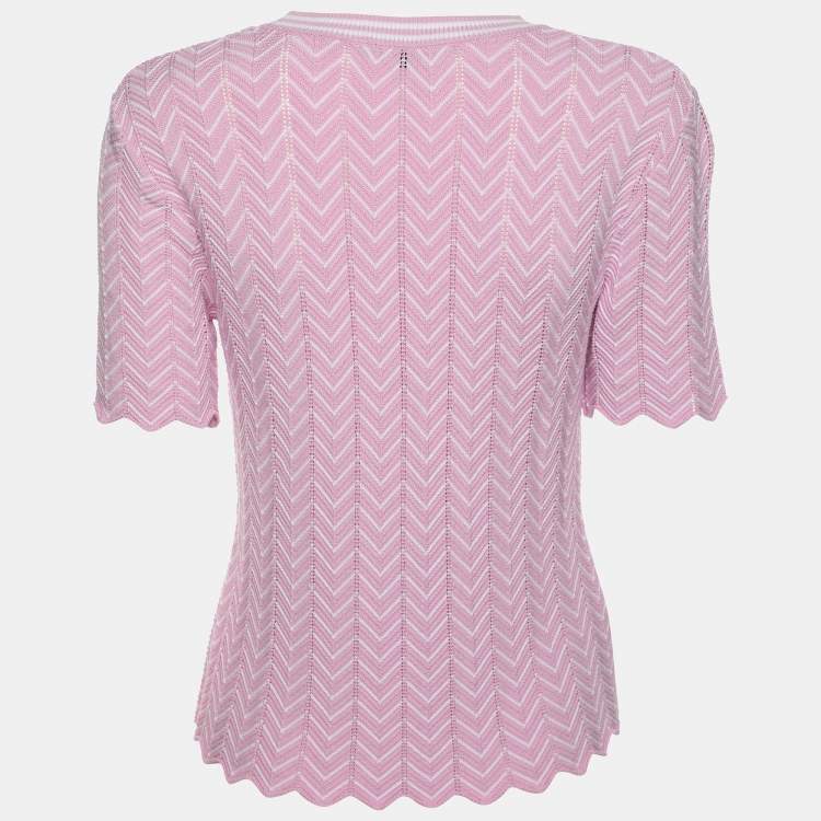 Maje Pink White Chevron Knit Crew Neck Top S Maje TLC