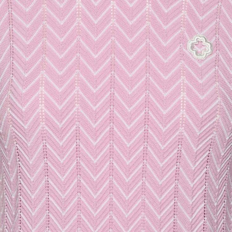 Pre Owned Maje Pink/White Chevron Knit Crew Neck Top S