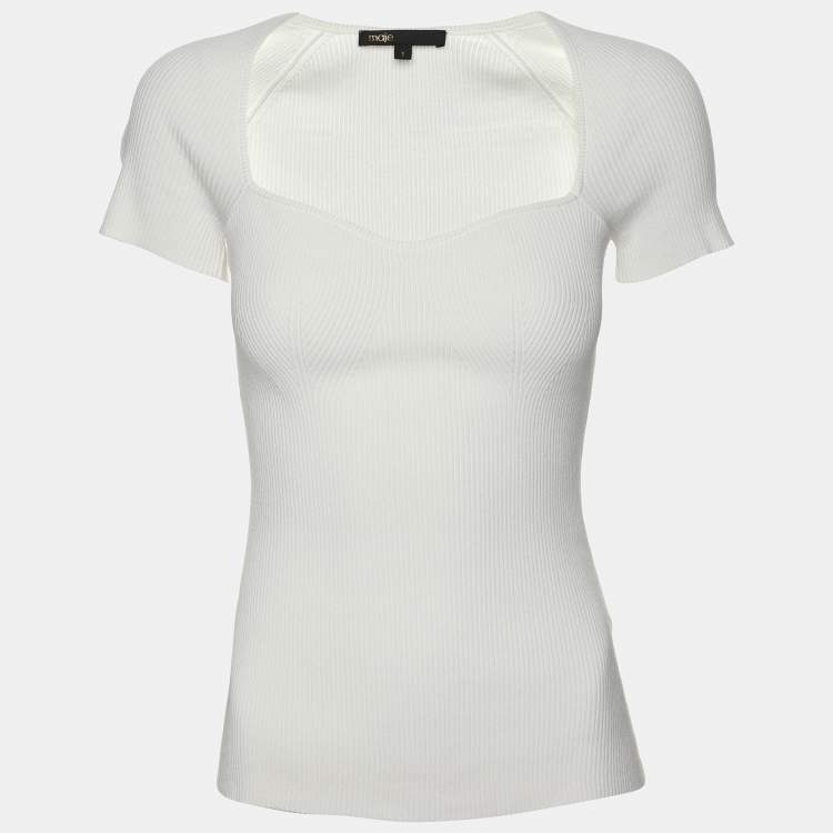 Pre Owned Maje White Rib Knit Top S