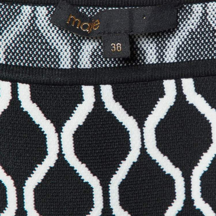 Pre Owned Maje Monochrome Jacquard Knit Mini Dress M