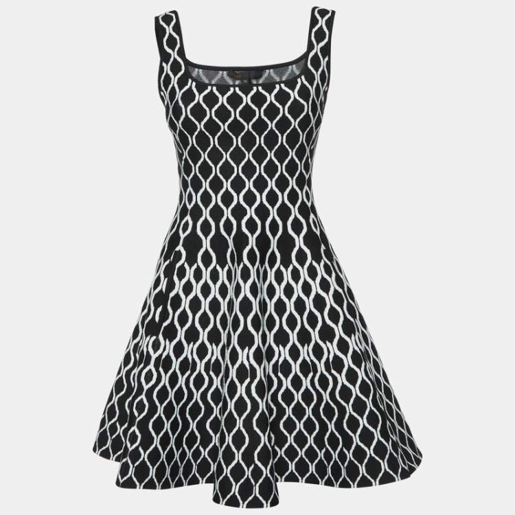 Pre Owned Maje Monochrome Jacquard Knit Mini Dress M