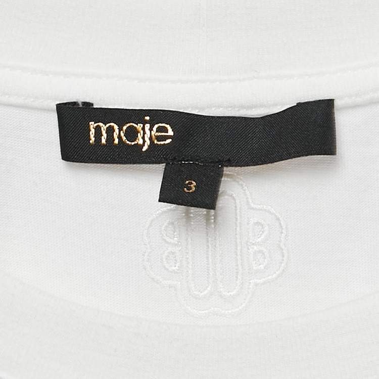 Pre Owned Maje White Studded Cotton Round Neck T-Shirt L