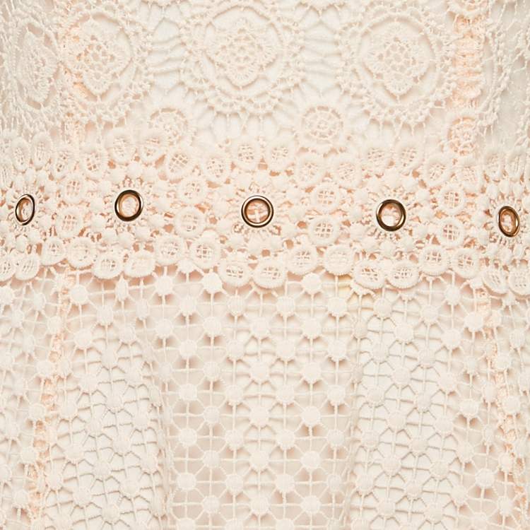 Pre Owned Maje Pink Peach Rosalina Lace Shoulder Strap Mini Dress S