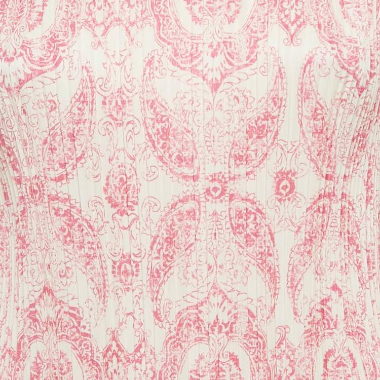 Pre Owned Maje White/Pink Paisley Print Crepe Pleated Mini Dress XS
