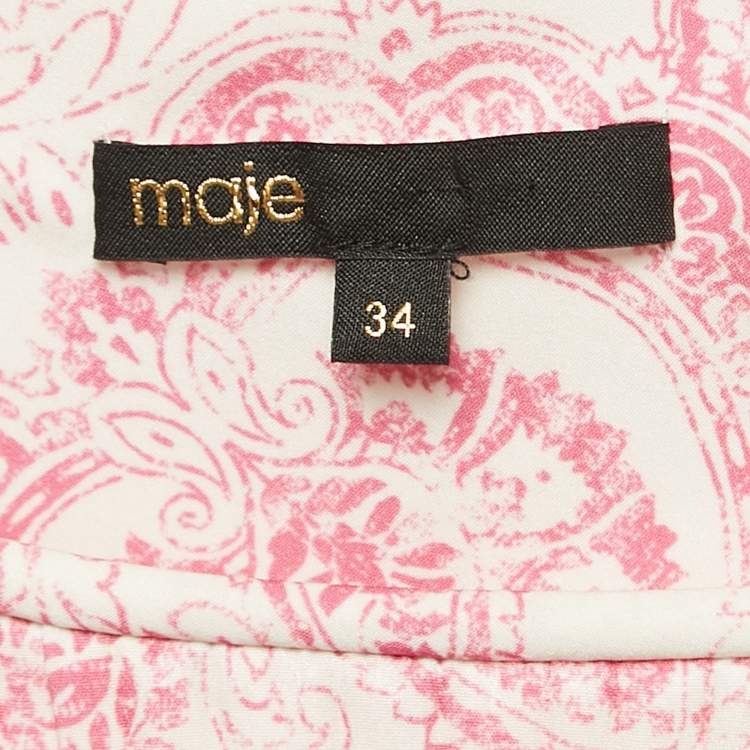 Pre Owned Maje White/Pink Paisley Print Crepe Pleated Mini Dress XS