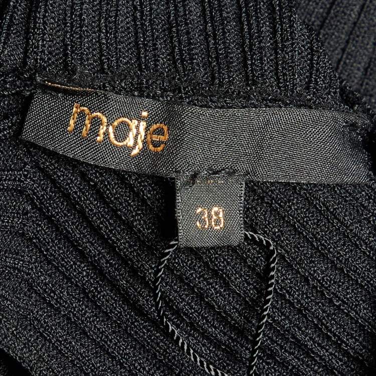 Pre Owned Maje Black Rib Knit Cut-Out Beaded Mini Dress M