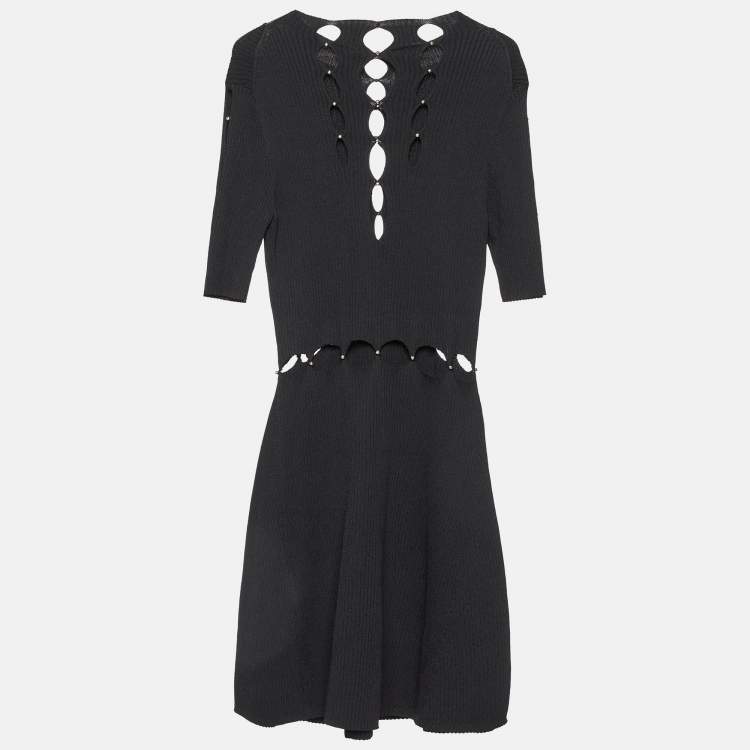 Pre Owned Maje Black Rib Knit Cut-Out Beaded Mini Dress M