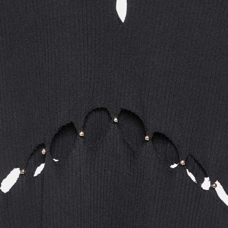 Pre Owned Maje Black Rib Knit Cut-Out Beaded Mini Dress M
