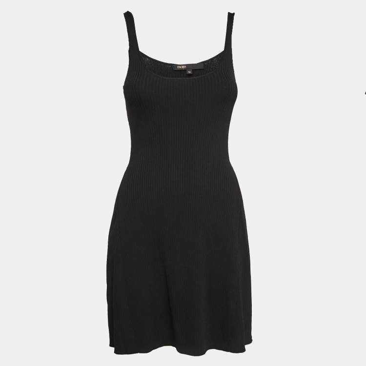 Pre Owned Maje Black Rib Knit Flared Mini Dress XS