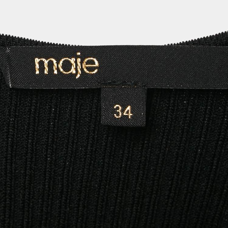 Pre Owned Maje Black Rib Knit Flared Mini Dress XS