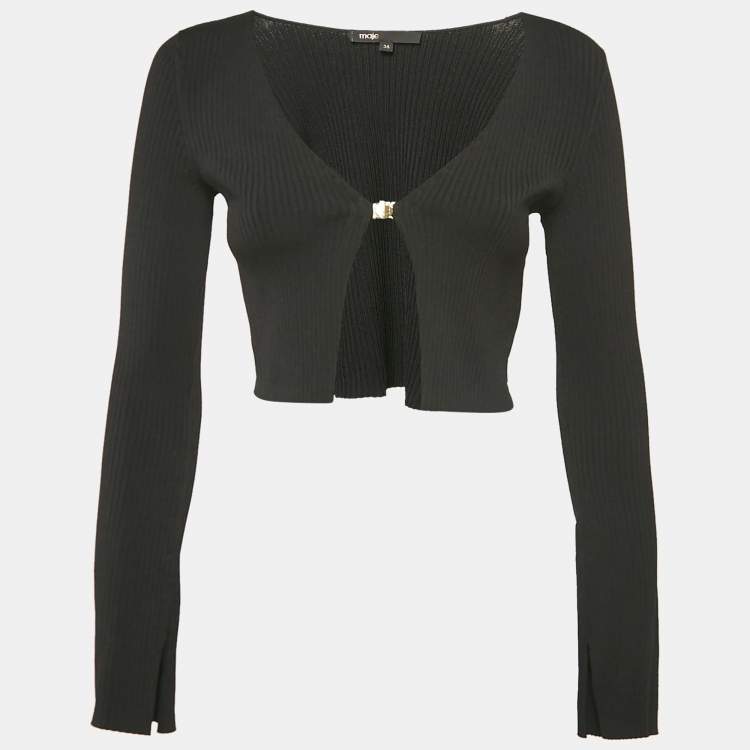 Pre Owned Maje Black Rib Knit Crop Cardigan XS
