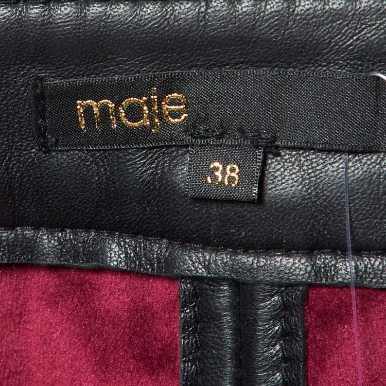 Pre Owned Maje Black Leather Zip-Up Belted Mini Skirt M