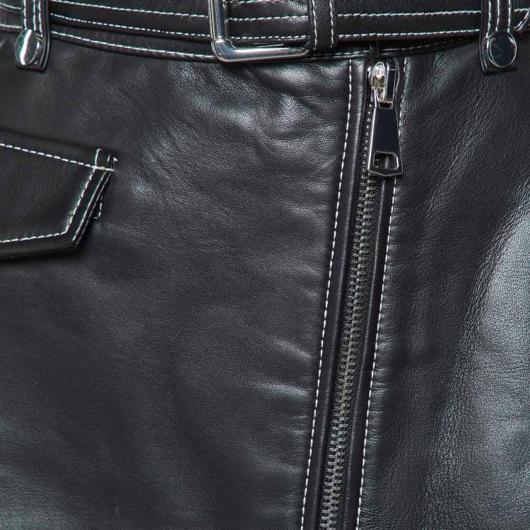 Pre Owned Maje Black Leather Zip-Up Belted Mini Skirt M