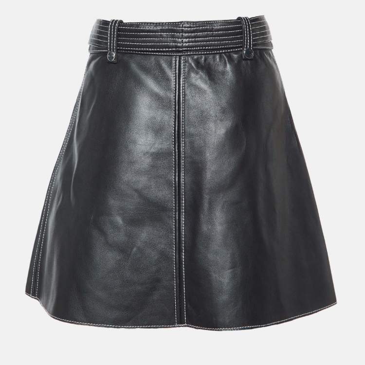 Pre Owned Maje Black Leather Zip-Up Belted Mini Skirt M