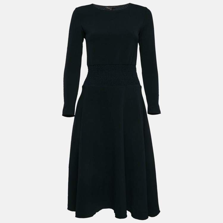 Pre Owned Maje Navy Blue Stretch Knit Shirring Waist Short Dress S