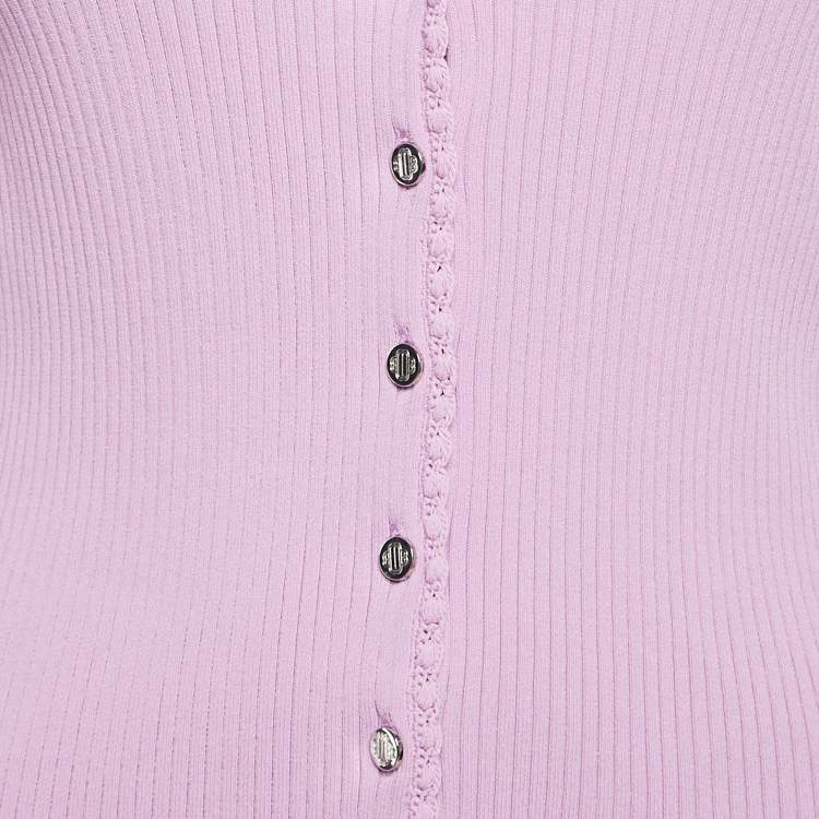 Pre Owned Maje Light Purple Rib Knit Buttoned Mimosalia Top M