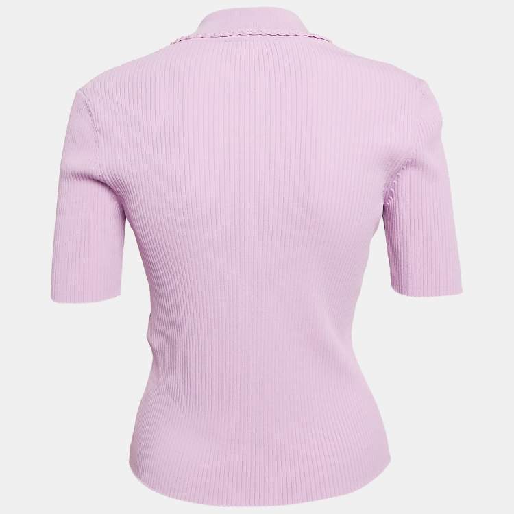 Pre Owned Maje Light Purple Rib Knit Buttoned Mimosalia Top M