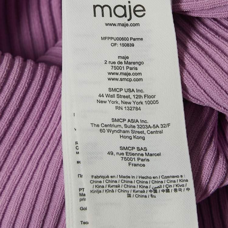 Pre Owned Maje Light Purple Rib Knit Buttoned Mimosalia Top M