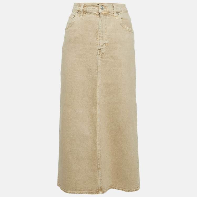 Pre Owned Maje Brown Denim Midi Skirt M