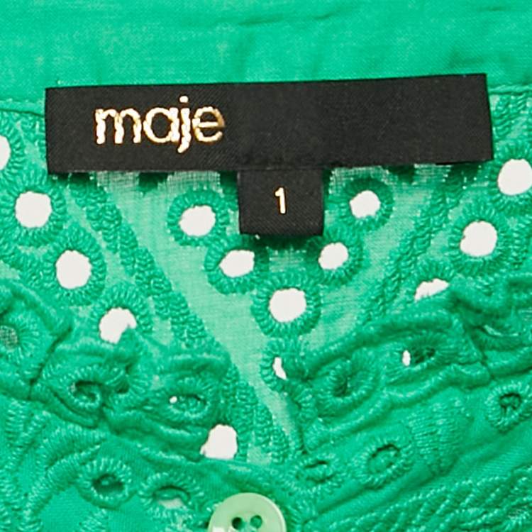 Pre Owned Maje Green Eyelet Embroidery Cotton Blouse S