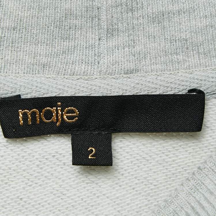 Pre Owned Maje Grey Cotton Knit Lace Trimmed Top and Shorts Set M