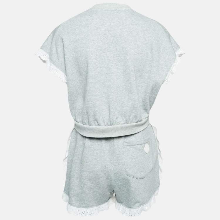 Pre Owned Maje Grey Cotton Knit Lace Trimmed Top and Shorts Set M