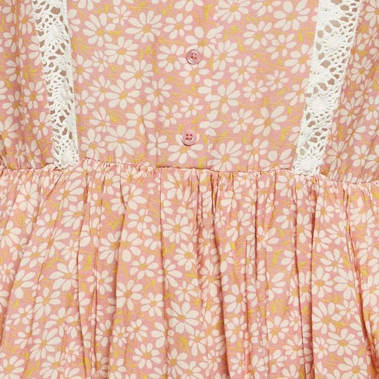 مملوكة مسبقًا Maje Pink Floral Print Linen Blend Rayanik Mini Dress M