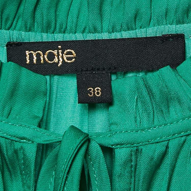 Pre Owned Maje Green Crepe Elasticized and Ruffle Detail Mini Dress M