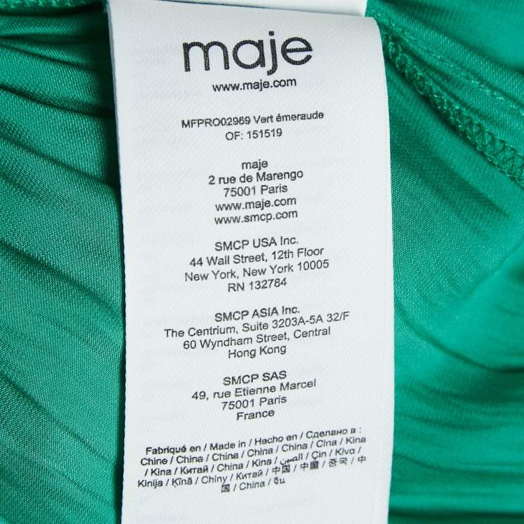 Pre Owned Maje Green Crepe Elasticized and Ruffle Detail Mini Dress M