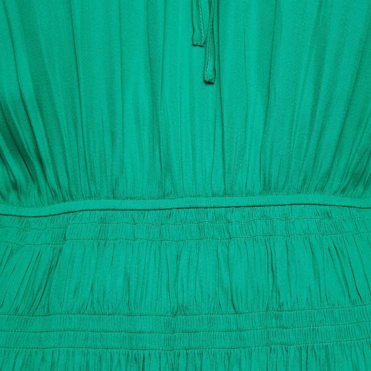 Pre Owned Maje Green Crepe Elasticized and Ruffle Detail Mini Dress M