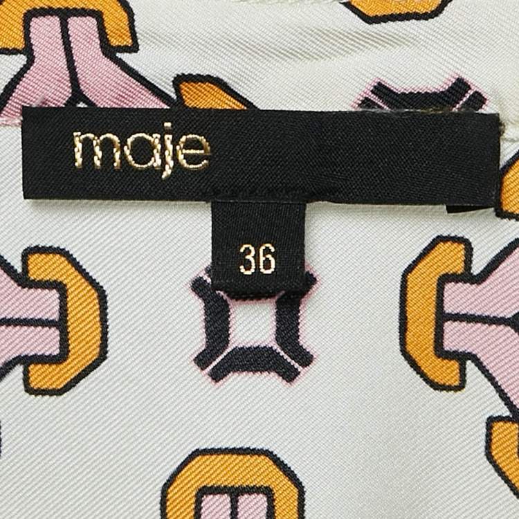 Pre Owned Maje Off-White Geometric Print Silk Mini Dress S