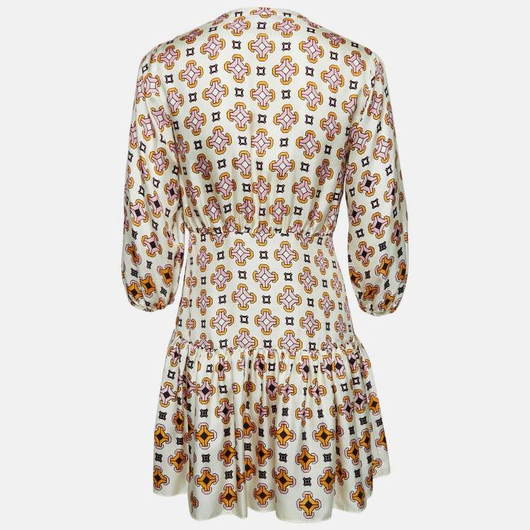 Pre Owned Maje Off-White Geometric Print Silk Mini Dress S