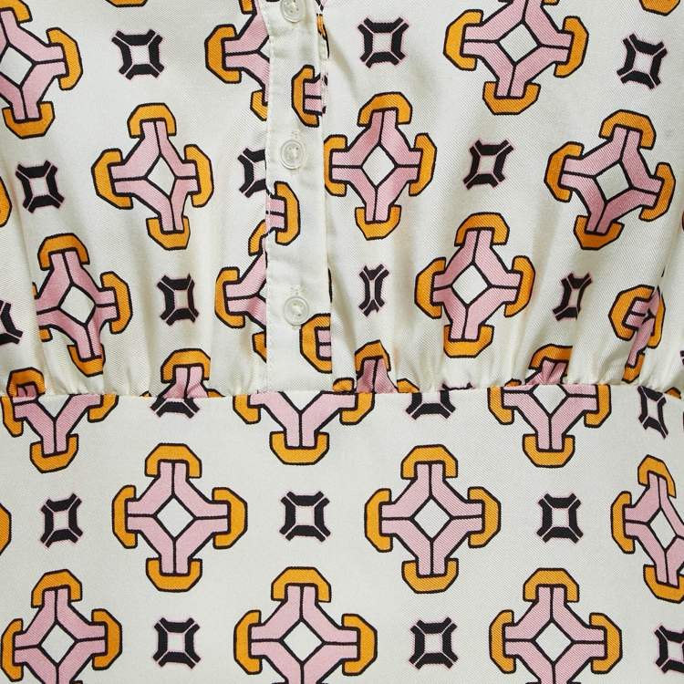 Pre Owned Maje Off-White Geometric Print Silk Mini Dress S