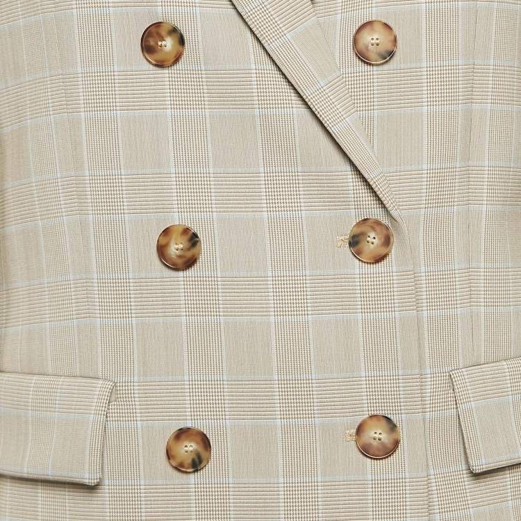 Pre Owned Maje Beige Glen Check Crepe Double Breasted Pants Suit L