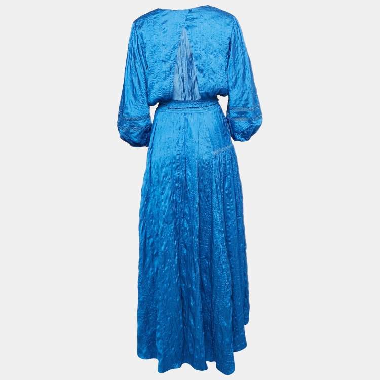 Pre Owned Maje Blue Textured Crepe Lace Trimmed Top and Skirt Set L