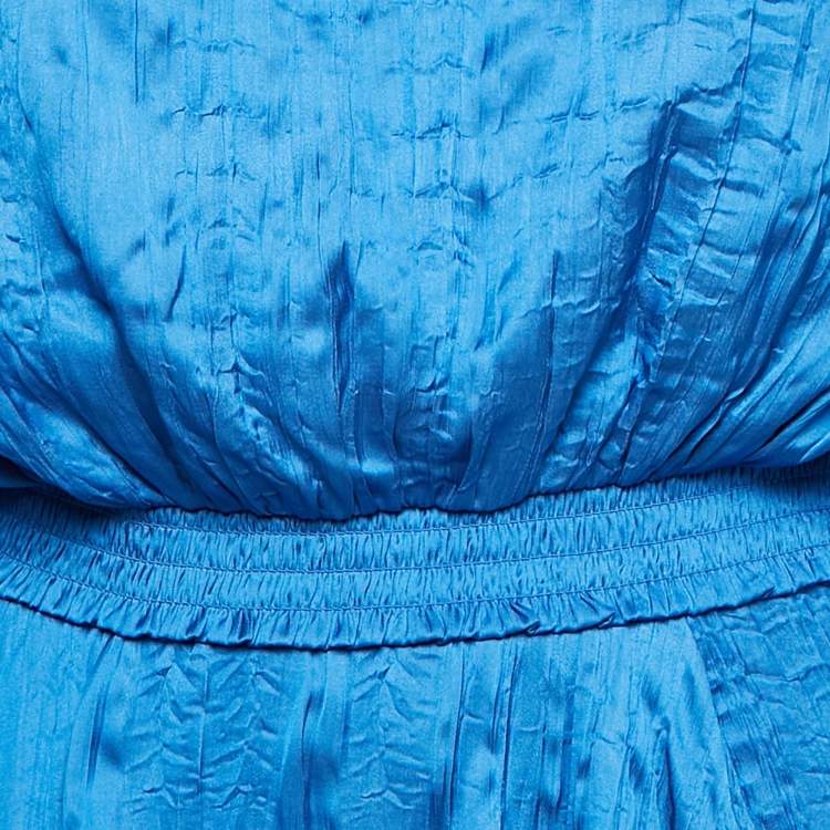 Pre Owned Maje Blue Textured Crepe Lace Trimmed Top and Skirt Set L